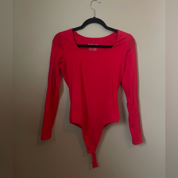 The Long-Sleeve Supima® Square-Neck Bodysuit- Red - Picture 4 of 4